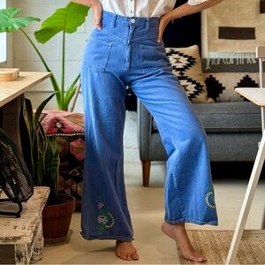 RARE 1970s Embroidered High Rise Flare Jeans by Harlyn